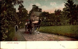 Udb POSTCARD-&quot;WHILE Away&quot; Two Horse Buggy On Road, Man On Sidewalk BK61 - £3.55 GBP