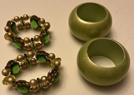 Green Jeweled And Plastic Napkin Rings. Set Of 4 - £4.69 GBP