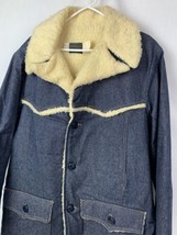 Vintage Sears Roebucks Jacket Denim Sherpa Lined Coat Trucker Men 44 USA 70s 80s - £56.08 GBP