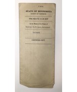 c.1918 State of Minnesota Hennepin County Probate Court Document for Estate - £12.23 GBP