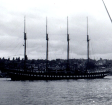 Large Ship in Bay Original Found  Photo Vintage Photograph Antique 4 Masts - $13.95