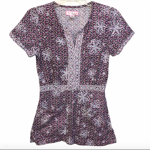 Koi Pink Purple Floral Sz Extra Small Scrub Shirt Nurse Vet Tech Xray Th... - $17.99