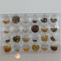 Brown Gold Bronze Tone Seed Beads Spacers Charms w/24 Compartment Storage Tray - £12.33 GBP