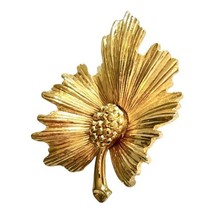 Monet Brooch Flower Seeds Textured Gold Tone Pin 2” Lapel Hat Dress - £14.76 GBP