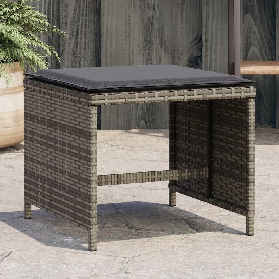 vidaXL Patio Stool Gray PE Rattan, powder-coated steel, foam, polyester - $160.59