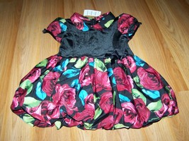 Toddler Size 3T The Children&#39;s Place Floral Rose Bubble Hem Dress Black Velour  - £15.98 GBP