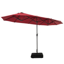 13 Feet Double-Sided Patio Twin Table Umbrella with Crank Handle-Wine - Color:  - £126.46 GBP