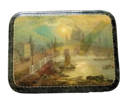 Handpainted One of a Kind Fedoskino Russian Lacquer Box " OLD MOSCOW RIV... - $811.00