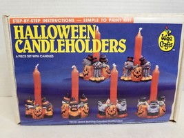 Vtg Wee Crafts Halloween 6 Candle Holders W/Candle Witch Pumpkin Monster #21004 - £12.17 GBP