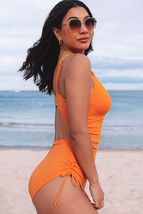 Orange Adjustable Straps Ribbed Knit One Piece Swimsuit - $277.27 MXN