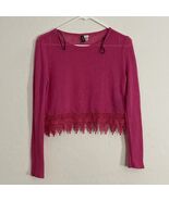 H&amp;M Divided Fine Laced Fringe Hem Crop Top Shirt XS Transparent Magenta ... - $14.79