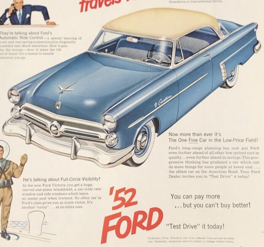 Primary image for 1952 Ford Crestliner Blue V8 Advertising Print Ad 10" x 13.5"