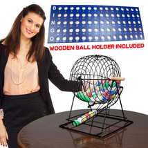 Professional Bingo Set w/ 19&quot; Cage, 1.5&quot; Balls, &amp; Wood Board Game Fun Party NEW - £140.87 GBP