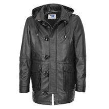 DR132 Men&#39;s Leather Hood Jacket Black - £156.41 GBP
