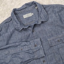 Vince Shirt Mens L Blue Rinse Wash Chambray Button Up Long Sleeve Raw Hem READ - $19.75