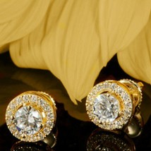 2.00 Karat Solitaire Künstlicher Diamant Halo Ohrstecker 14K Gelb Vergoldet - £147.22 GBP