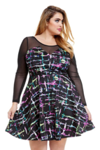 Women&#39;s Plus Size Electric Grid Flare Party Dress - £28.69 GBP