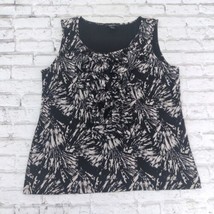Style &amp; Co Blouse Womens XL Black White Floral Geo Sleeveless Ruffle Nylon Mesh - £12.56 GBP