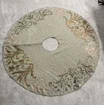 Anthropologie 60&quot; Tree Skirt Christmas Round Green Floral Sequins Cotton... - £51.98 GBP