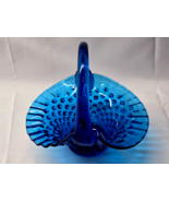 Vintage Pre-1970 FENTON Cobalt Blue Ruffle Hobnail Glass Basket - FREE S... - $31.65