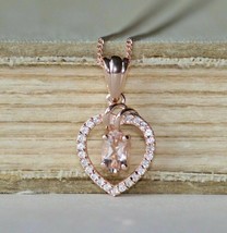 Women 0.85ct Peach Morganite Diamond 14k Rose Gold Over Beautiful Heart Pendant - £74.96 GBP