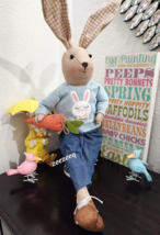 Easter Boy Bunny Rabbit Holding Carrot Doll Shelf Sitter Home Decor 26&quot; - £27.88 GBP
