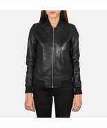 LE Bliss Women Black Leather Bomber Jacket - $2,619.87 MXN+