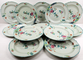 12 Wood &amp; Sons Vert De Mer Dinner Plate Set Antique Dragonfly Floral England Lot - £508.36 GBP