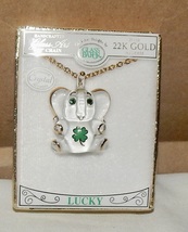 Gold Necklace 22K Crystal &amp; Glass Handmade Lucky Elephant Jewelry 18” NIB 279S - £30.83 GBP