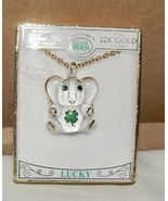 Gold Necklace 22K Crystal & Glass Handmade Lucky Elephant Jewelry 18” NIB 279S - $38.99