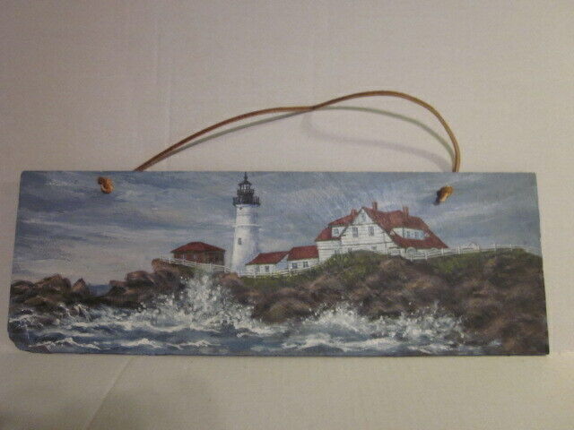 Primary image for Vintage 1995 Portland Head Light Maine Hand Painted Artist Signed Slate Tile
