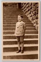 RPPC Darling Young Boy I. Tweed On Stairs Cute Smile c1930 Postcard A48 - £4.75 GBP