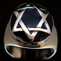 Oval shaped Sterling silver Hebrew symbol ring Hexagram Star of David on... - £101.80 GBP