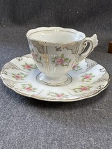 UCAGCO China Tea Cup Saucer White Gold Vintage Occupied Japan Hand Painted - $14.03