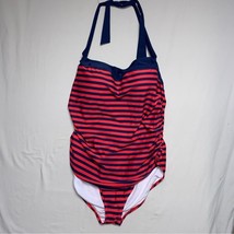 Bathing suit Women&#39;s 16 Red Blue Stripe One Piece Swimsuit Pinup 50s Rockabilly - £34.73 GBP