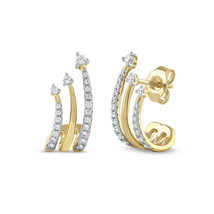 10k Yellow Gold 1/4Ct TDW Diamond Multi Piercing Look J Hoop Claw Earrings - £399.17 GBP