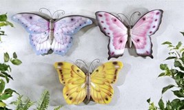 Pastel Butterfly Wall Plaques Set 3  Poly Stone Spring Garden Pink Purple Yellow image 2