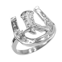 925 Sterling Silver Horseshoe with Cowboy Boot Men&#39;s Ring Any Size Unisex - £38.44 GBP