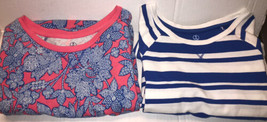 Lot of 2~ LANDS&#39; END Kids Tshirt Dresses Size M 10-12 Striped Blue Flora... - $25.69