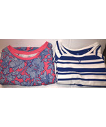 Lot of 2~ LANDS&#39; END Kids Tshirt Dresses Size M 10-12 Striped Blue Flora... - $25.69