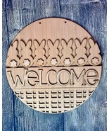 Bunny Tails Welcome Wood Easter Door Hanger Blank - $27.38 CAD