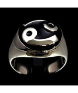 Sterling silver Zodiac ring Cancer 69 symbol on Black enamel dome Star s... - $163.00 CAD