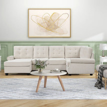 120&quot; Modern U-Shaped Corner Sectional Sofa Upholstered Linen Fabric Sofa Couch - £946.11 GBP