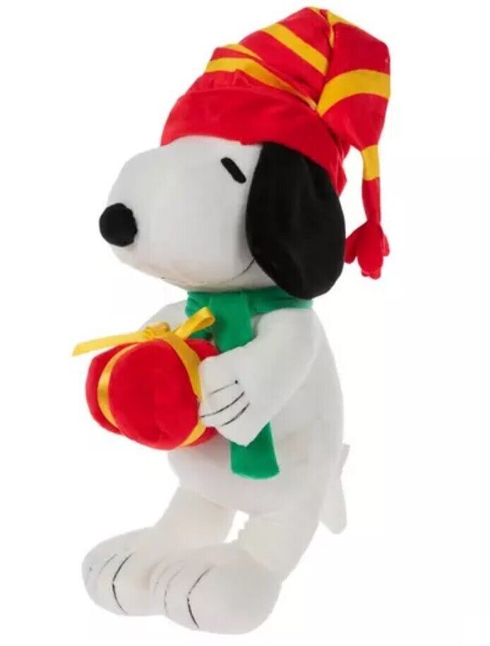 Peanuts Charlie Brown Festive Snoopy Plush Gift Christmas Present Stripe Hat New - $49.99