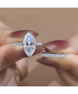 Marquise Cut Moissanite Stack Ring 925 Silver Moissanite Eternity Weddin... - $248.40