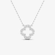 14K Solid White Gold Diamond Clover Necklace, Natural Real Diamonds, Diamond Clo - $285.99