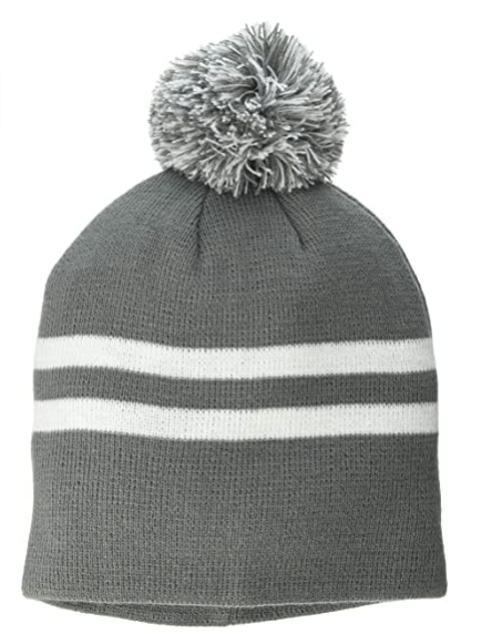 Primary image for Marky G Apparel Adult Unisex Striped Pom Beanie, Graphite Gray/White (New)