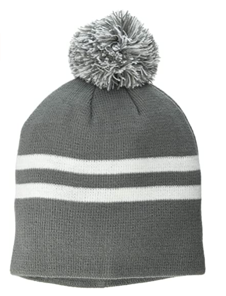 Marky G Apparel Adult Unisex Striped Pom Beanie, Graphite Gray/White (New) - $5.62