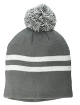 Marky G Apparel Adult Unisex Striped Pom Beanie, Graphite Gray/White (New) - £7.18 GBP