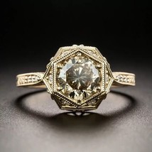 2Ct Round Cut Moissanite Vintage Engagement Ring Yellow Gold-Plated Silver - £77.93 GBP